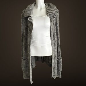Women's Lucky Brand Grey Knit Cardigan Sweater, Pockets, Soft Wool Blend, Size S